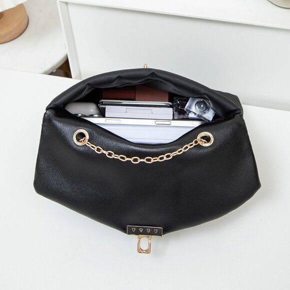2/$30 Black Quilted Crossbody PU Leather Bag Gold Chain Strap & Top Handle Purse - Picture 5 of 6
